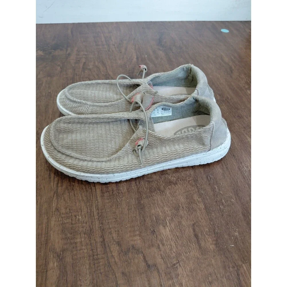 Hey Dude Wave  Corduroy Olive Gray Women Size 7W Loafers Shoes